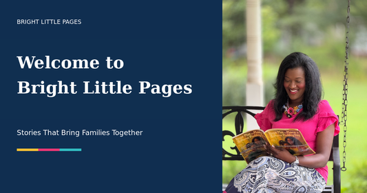 Welcome to Bright Little Pages banner with Bria Freitas reading a children's book