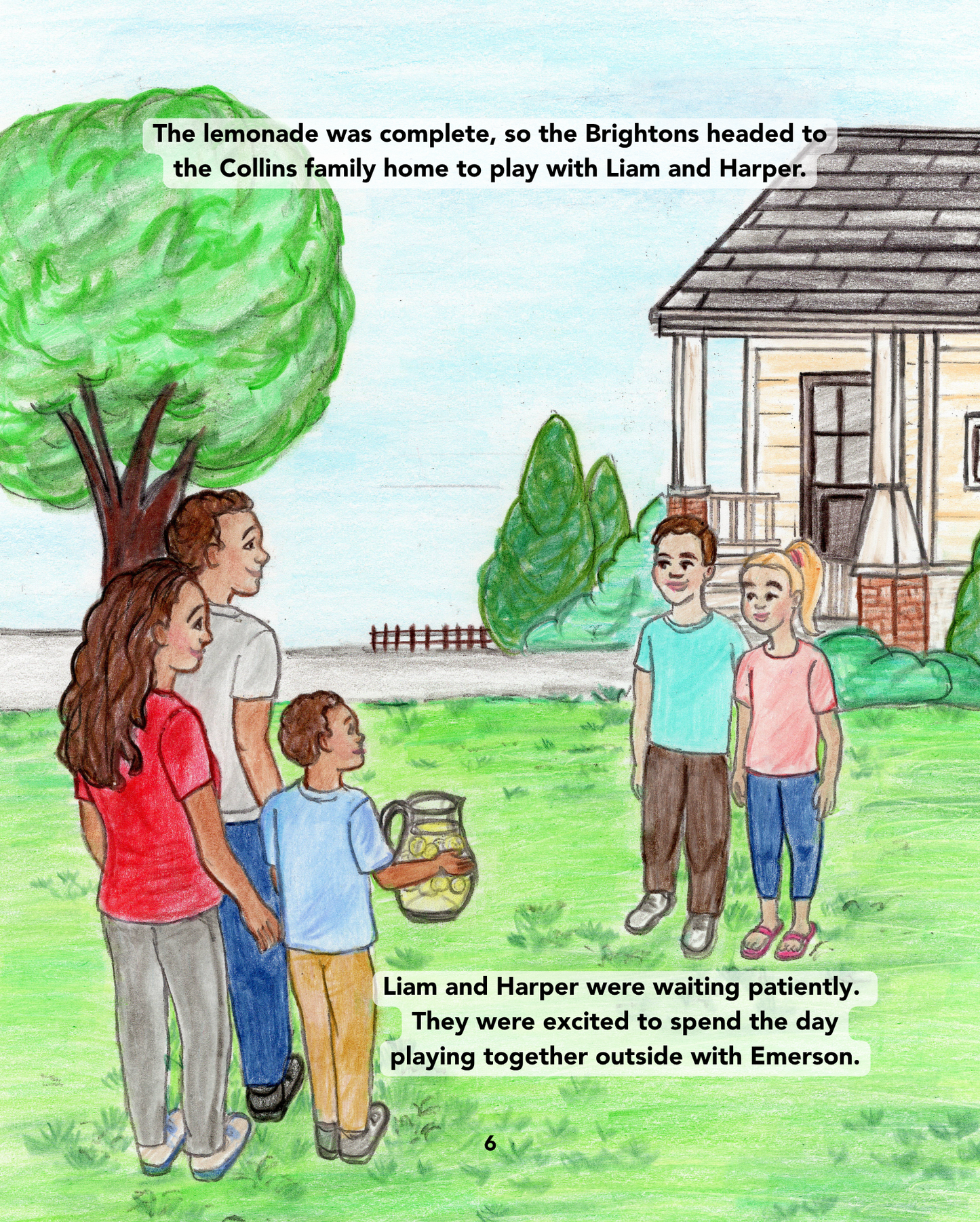 Interior page from The Brighton's Lemonade Day showing the Brighton family at their lemonade stand